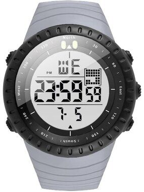 Men's Grey White Analog Quartz Sports Outdoor Waterproof Military Digital Watch